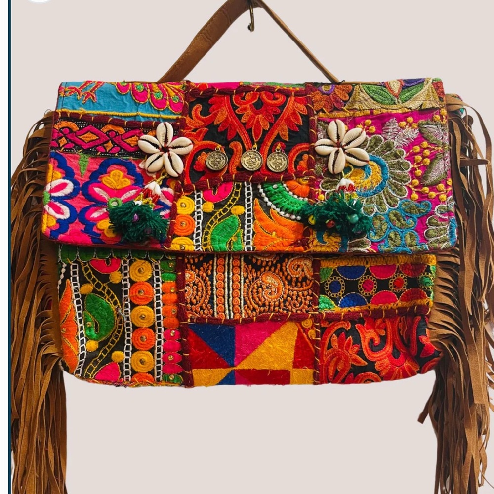 Colorful Patchwork Fringe Bag - image 1